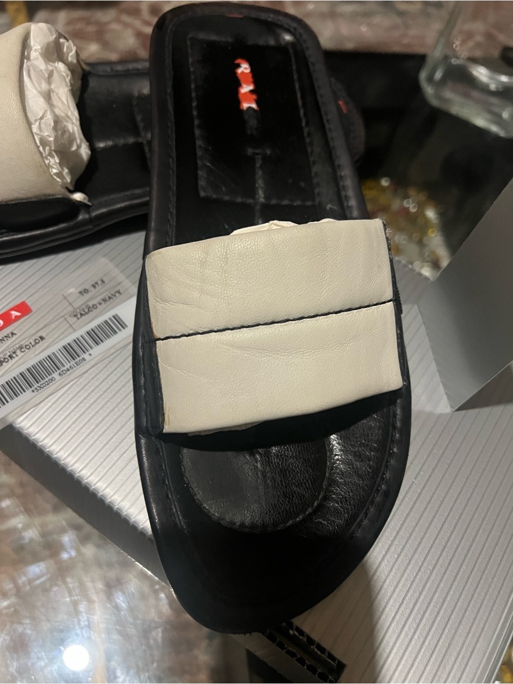 Prada Black & White Padded Leather Slide Mules - Picture 3 of 7